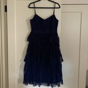 Navy Blue Lace Tiered Midi Dress